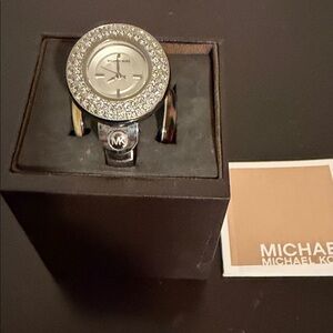 Michael Kors Silver Bangle Watch with Sparkling Bezel